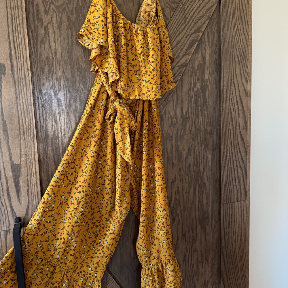 Yellow Floral One-Shoulder Jumpsuit